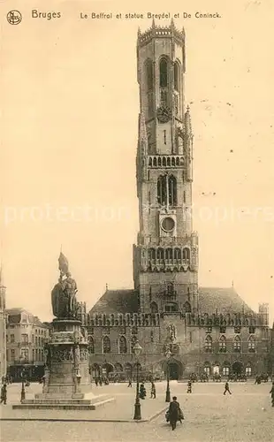 AK / Ansichtskarte Bruges_Flandre Le Beffroii et statue Breydel et De Coninck Bruges_Flandre