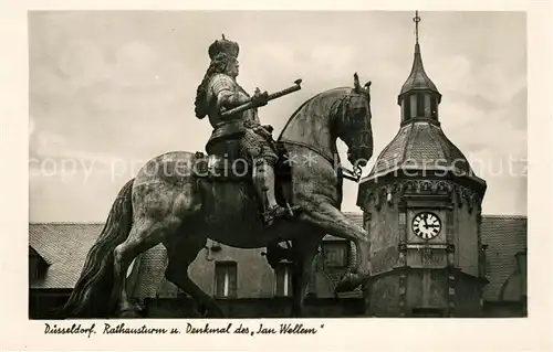 AK / Ansichtskarte Duesseldorf Rathausturm mit Denkmal des Jan Wellem Duesseldorf