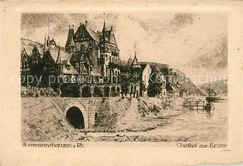 AK / Ansichtskarte Assmannshausen_Rhein Gasthof zur Krone Radierung Assmannshausen Rhein