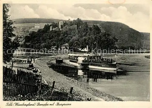AK / Ansichtskarte Polle_Oberweser Dampferanlegestelle mit Burgruine Polle_Oberweser