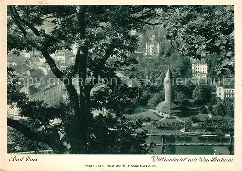 AK / Ansichtskarte Bad_Ems Villenviertel mit Quellenturm Bad_Ems