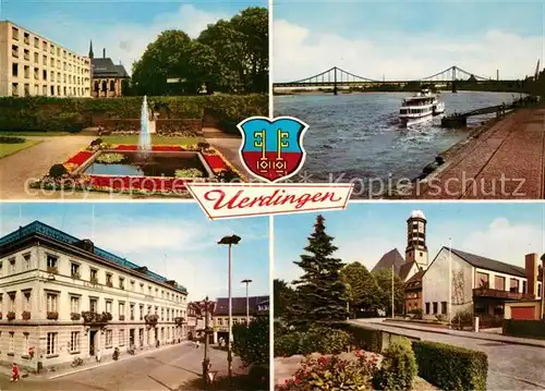 AK / Ansichtskarte Uerdingen Rheinpromenade Bootsanleger Dampfer Bruecke Park Kirche Rathaus  Uerdingen
