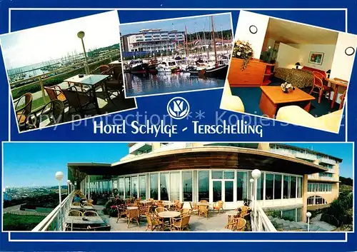 AK / Ansichtskarte Terschelling Golden Tulip Hotel Schylge Terrasse Hafen Terschelling