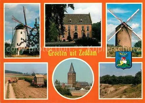 AK / Ansichtskarte Zeddam Windmuehle Gebaeude Kirche Felder Landwirtschaft Zeddam
