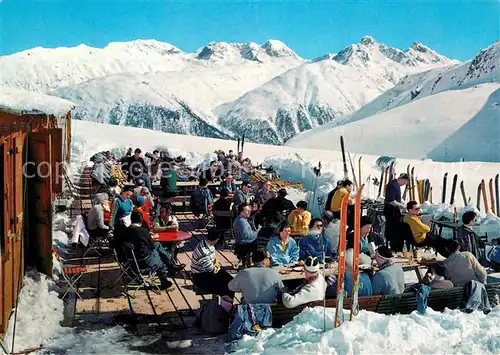 AK / Ansichtskarte Celerina_GR Restaurant Saluver Terrasse mit Muottas Muragl und Piz Languard Celerina_GR