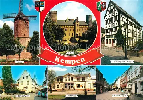 AK / Ansichtskarte Kempen_Niederrhein Muehle Burg et kempsche huis Ellenstrasse Bahnhof Judenstrasse Kempen Niederrhein