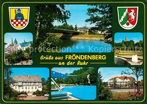 AK / Ansichtskarte Froendenberg_Ruhr Schwimmbad Schwimmbad Park Bruecke Froendenberg Ruhr