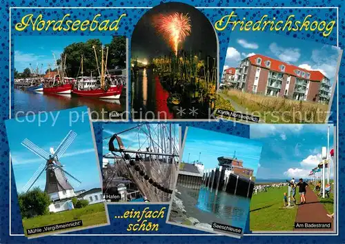 AK / Ansichtskarte Friedrichskoog_Nordseebad Klinik Norseedeich Hafen Schleuse Friedrichskoog_Nordseebad