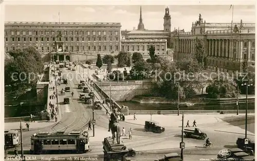 AK / Ansichtskarte Strassenbahn Stockholm Slottet och Riksdagshuset Strassenbahn