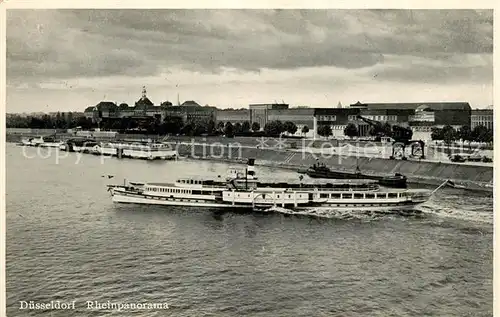 AK / Ansichtskarte Dampfer_Seitenrad Duesseldorf Rheinpanorama  Dampfer Seitenrad