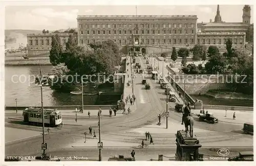AK / Ansichtskarte Strassenbahn Stockholm Slottet och Norrbro Strassenbahn