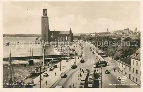 AK / Ansichtskarte Strassenbahn Stockholm Stadshuset  Strassenbahn