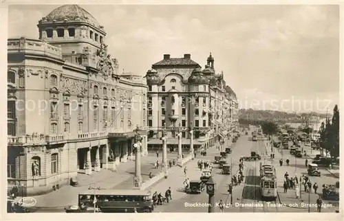 AK / Ansichtskarte Strassenbahn Stockholm Dramatiska Teatern och Strandvaegen Strassenbahn