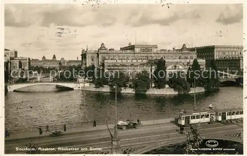AK / Ansichtskarte Strassenbahn Stockholm Riksbron Riksbanken och Slottet  Strassenbahn
