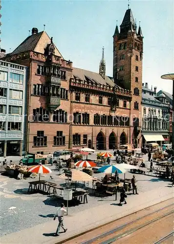 AK / Ansichtskarte Basel_BS Rathaus mit Marktplatz Basel_BS