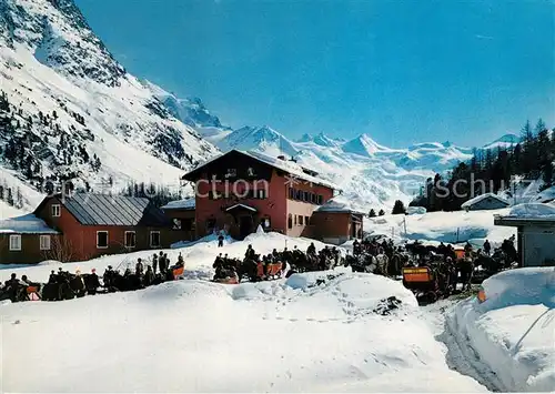 AK / Ansichtskarte Pontresina Hotel Restaurant Roseggletscher mit Sellagruppe Winterlandschaft Pontresina