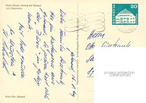 AK / Ansichtskarte Gsteig Hotel Baeren mit Oldenhorn Waadtlaender Alpen Gsteig