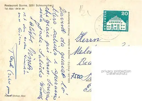 AK / Ansichtskarte Scheunenberg_Lyss Restaurant Sonne Scheunenberg Lyss