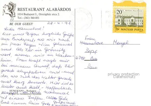 AK / Ansichtskarte Budapest Restaurant Alabardos Budapest