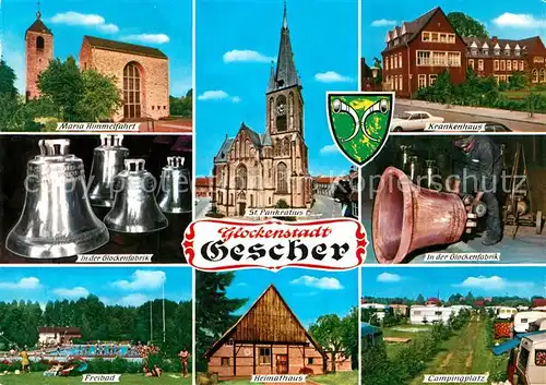 AK / Ansichtskarte Gescher Maria Himmelfahrt Glockenfabrik Freibad Heimathaus Campingplatz Gescher