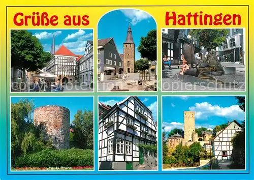 AK / Ansichtskarte Hattingen_Ruhr Stadttor Brunnen Turm Fachwerkhaeuser Hattingen Ruhr