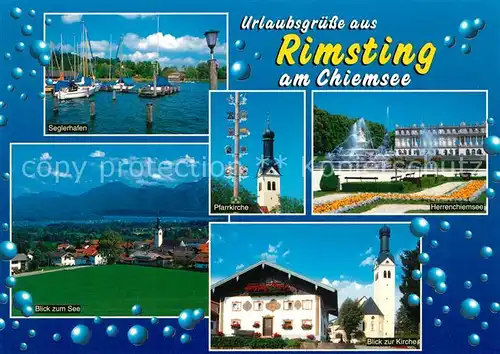 AK / Ansichtskarte Rimsting Seglerhafen See Pfarrkirche Herrenchiemsee Rimsting