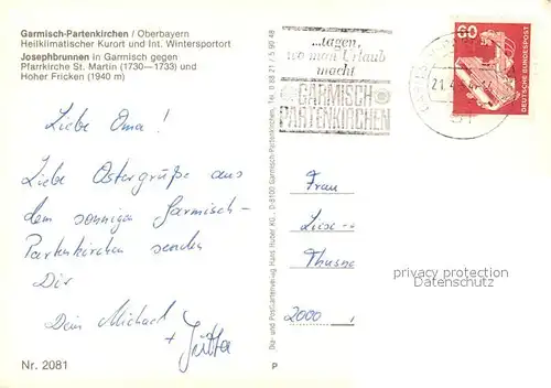 AK / Ansichtskarte Garmisch Partenkirchen Josephbrunnen Pfarrkirche St Martin Hoher Fricken Winterimpressionen Garmisch Partenkirchen