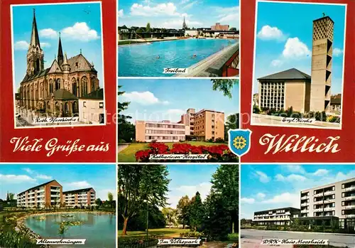 AK / Ansichtskarte Willich Kirche Freibad Hospital DRK Haus Moosheide Volkspark Altenwohnungen Teich Willich