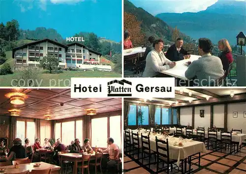 AK / Ansichtskarte Gersau_Vierwaldstaettersee Hotel Restaurant Platten Terrasse Festtafel Gersau_Vierwaldstaettersee