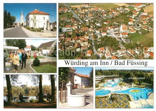 AK / Ansichtskarte Wuerding_Bad_Fuessing Thermalbad Johannesbad Brunnen Partie am Inn Hauptstrasse Fliegeraufnahme Wuerding_Bad_Fuessing