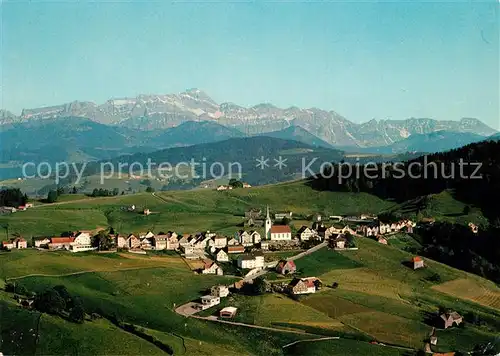 AK / Ansichtskarte Schwellbrunn mit Saentis Appenzeller Alpen Fliegeraufnahme Schwellbrunn