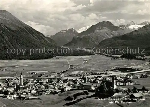 AK / Ansichtskarte Samedan Panorama Oberengadin mit Piz Bernina Alpenpanorama Samedan