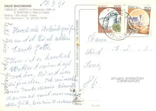 AK / Ansichtskarte St_Martin_Gsiesertal Gaestehaus Pension Haus Bachmann Landschaftspanorama Alpen St_Martin_Gsiesertal
