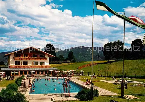 AK / Ansichtskarte Ramsau_Dachstein_Steiermark Alpenbad Cafe Pension Swimming Pool Ramsau_Dachstein