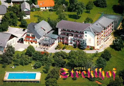 AK / Ansichtskarte Velden_Woerthersee Hotel Streklhof Swimming Pool Fliegeraufnahme Velden Woerthersee