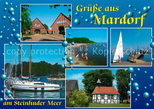 AK / Ansichtskarte Mardorf_Steinhuder_Meer Seebruecke Strand Dorfkirche Segelboote Mardorf_Steinhuder_Meer