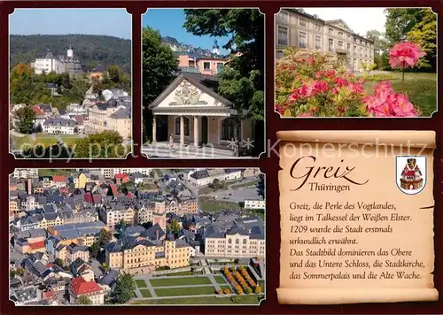 AK / Ansichtskarte Greiz_Thueringen Oberes Schloss Alte Wache Sommerpalais Unseres Schloss Stadtkirche Greiz Thueringen