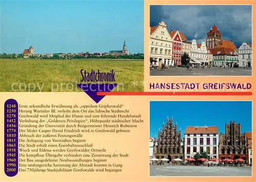 AK / Ansichtskarte Greifswald Stadtansicht Markt Backsteinhaeuser Markt Chronik Greifswald