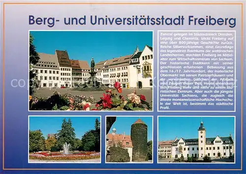 AK / Ansichtskarte Freiberg_Sachsen Obermarkt Denkmal Otte der Reiche Scheringerpark Rathaus Chronik Freiberg Sachsen
