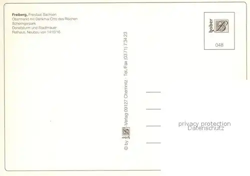 AK / Ansichtskarte Freiberg_Sachsen Obermarkt Denkmal Otte der Reiche Scheringerpark Rathaus Chronik Freiberg Sachsen