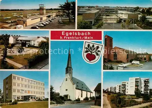 AK / Ansichtskarte Egelsbach Flugplatz Evangelische Kirche Rathaus Egelsbach