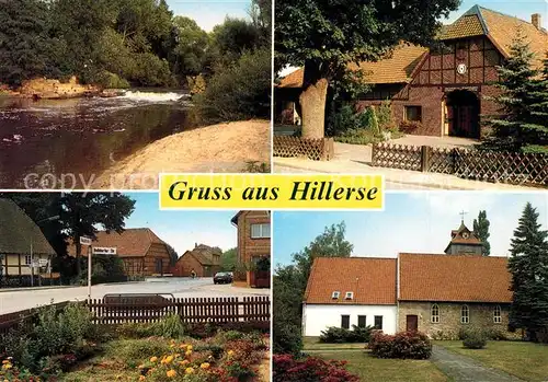 AK / Ansichtskarte Hillerse_Gifhorn Partie am Fluss Strassenpartie Bauernhof Scheune Hillerse_Gifhorn