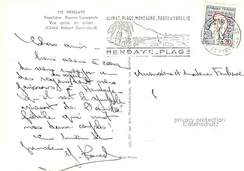 AK / Ansichtskarte Hendaye_Pyrenees_Atlantiques Frontiere Franco Espagnole vue aerienne Hendaye_Pyrenees