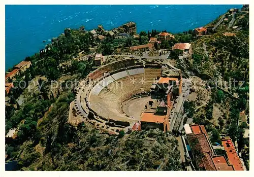 AK / Ansichtskarte Taormina_Sizilien Fliegeraufnahme Teatro Greco Taormina Sizilien