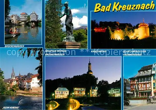 AK / Ansichtskarte Bad_Kreuznach Brueckenhaeuser Skulptur Park Kauzenburg Fachwerkhaus Klein Venedig Bad_Kreuznach