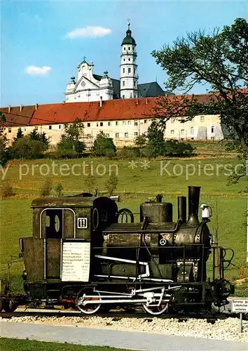 AK / Ansichtskarte Neresheim Lokomotive ehemalige Haertsfeldbahn Abtei Neresheim