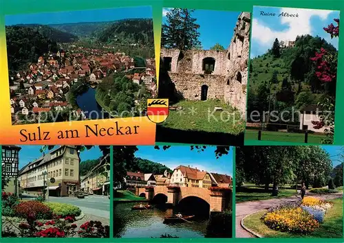 AK / Ansichtskarte Sulz_Neckar Fliegeraufnahme Burgruine Albeck Marktplatz Bruecke Park Sulz Neckar