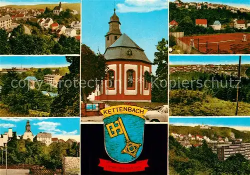 AK / Ansichtskarte Kettenbach_Taunus Kirche Fliegeraufnahme Panoramen Wappen Kettenbach Taunus
