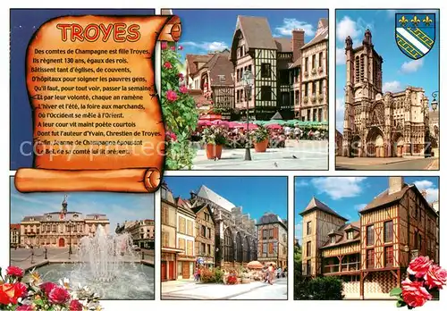 AK / Ansichtskarte Troyes_Aube Stadtansichten Springbrunnen Kirche Chronik Troyes Aube
