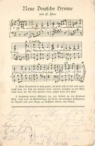 AK / Ansichtskarte Liederkarte Neue Deutsche Hymne Wilhelm II.  Liederkarte